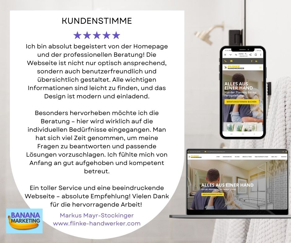 Eine von Florian Cisek erstellte Website geöffnet am Laptop, Smartphone und Tablet
