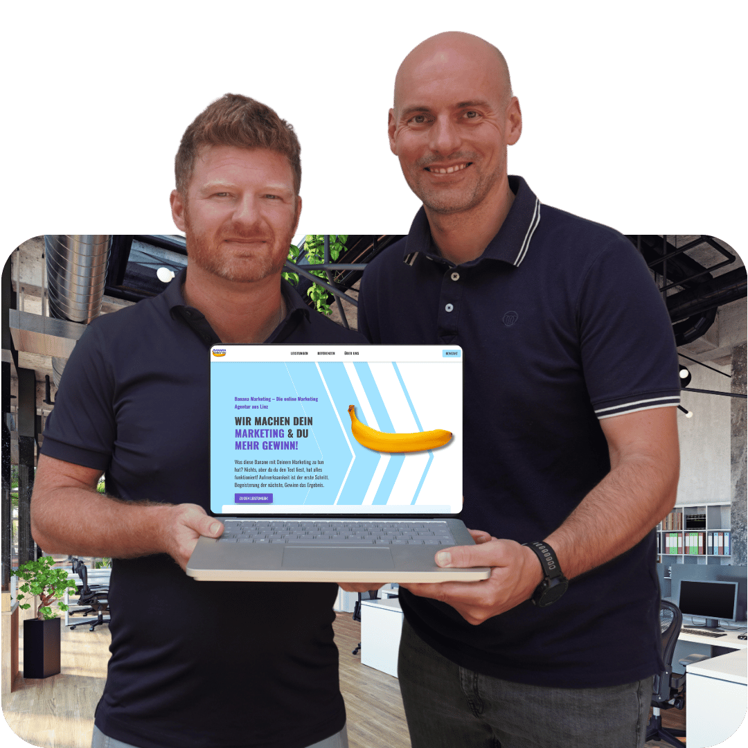 Banana-Marketing-Mehr Anfragen Collage mit verschiedenen Referenzen der Online Marketing Agentur Banana Marketing. Es sind verschiedenen Referenz Webseiten und Graphen aus der Google Search Console zu sehen